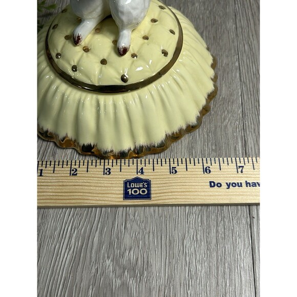 VTG MCM Porcelain Poodle Trinket Box Vanity Dish A. Stelin Regency Yellow Gold - Picture 13 of 15